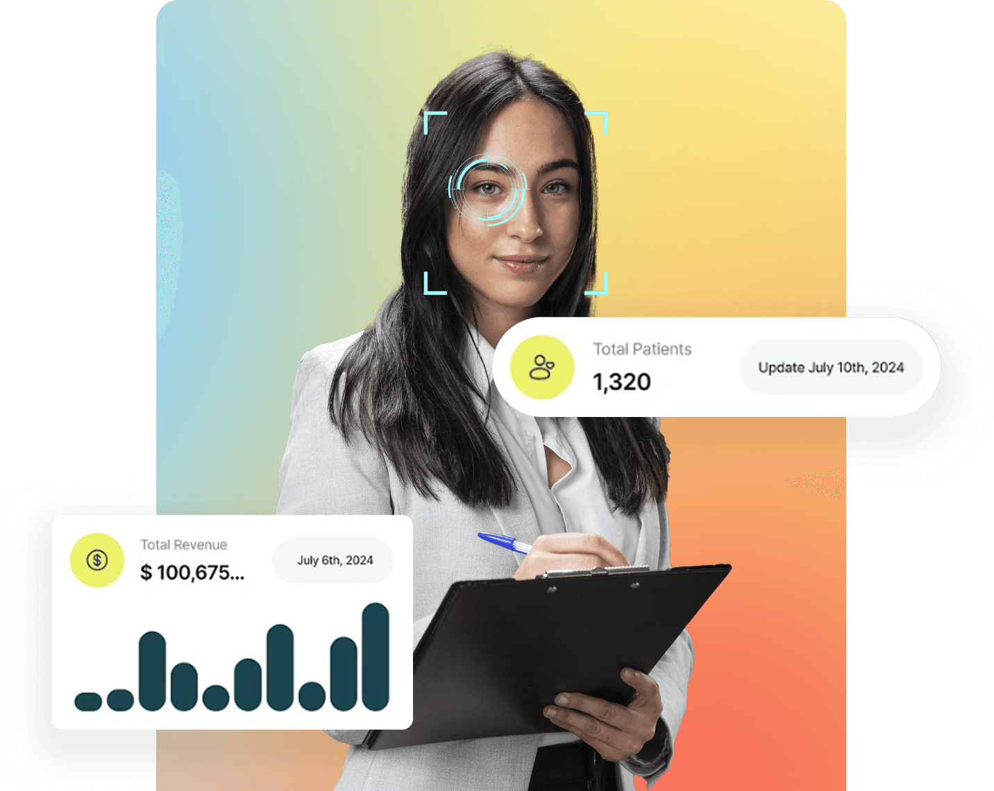 AI Dashboard showing revenue and client data