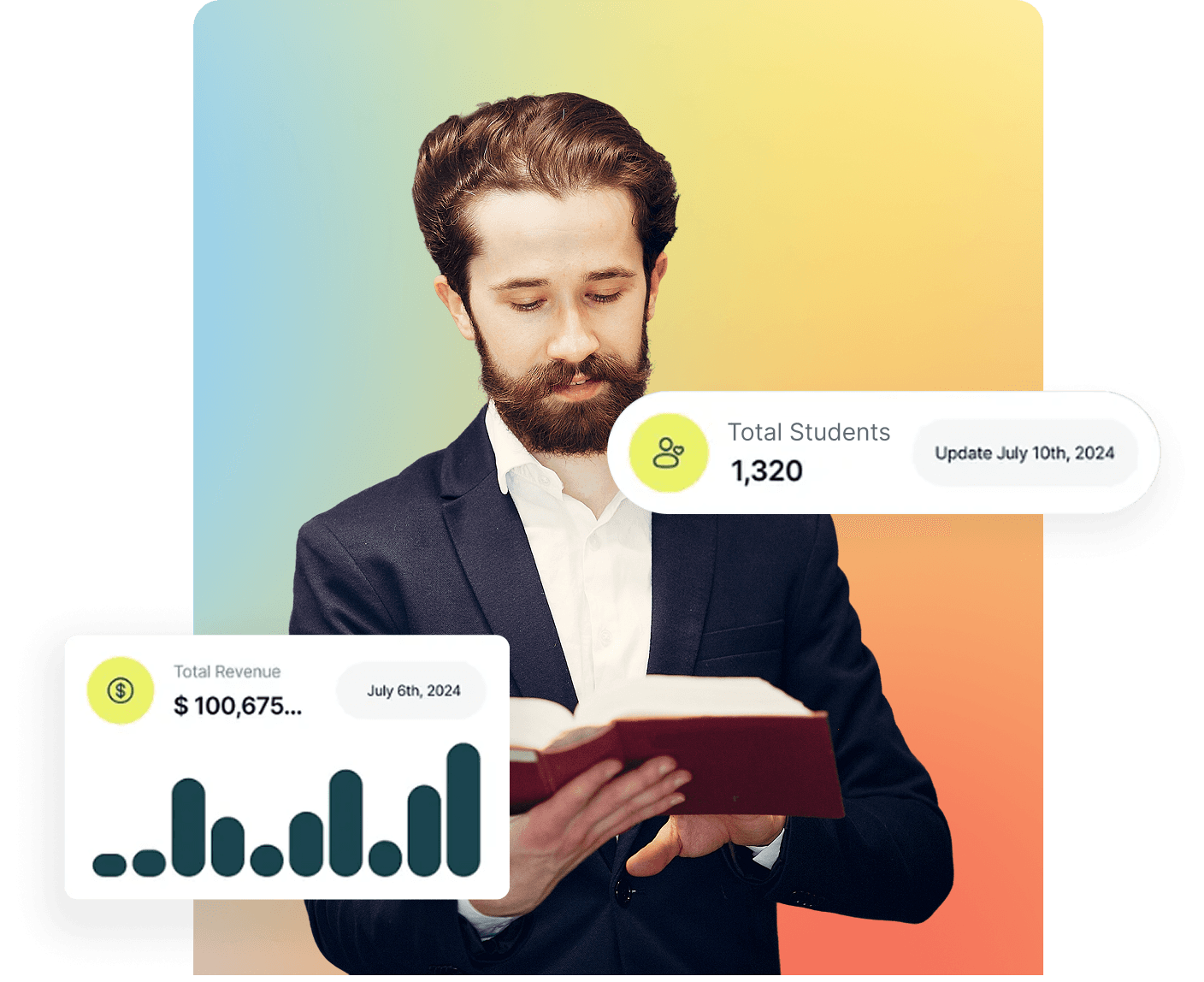 AI Dashboard showing revenue and client data